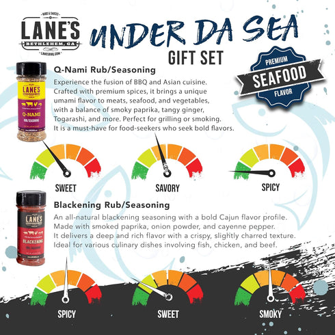 Set, 4 Set Lane's Under Da Sea Gift All-Natural Rubs Gift of Blackened Seasoning, Honey Sriracha Seasoning, Sweet Heat