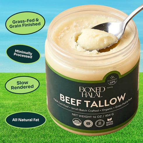 32 oz (2 16 oz) Boxed Halal Grass-Fed Beef Tallow Total x Traditional Cooking Oil for High-Heat Frying, Searing