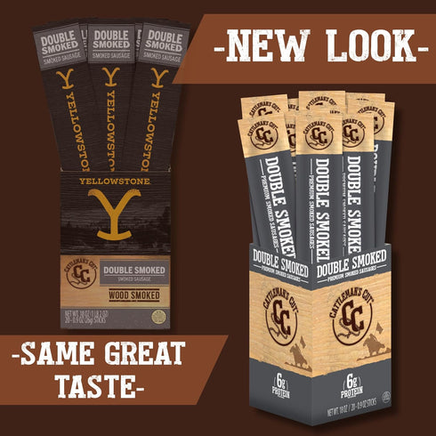 0.9 Pack 20 Cattleman's Cut Double Smoked Sausages Meat Sticks, Premium Bulk Protein Snacks, Keto Friendly, Gluten