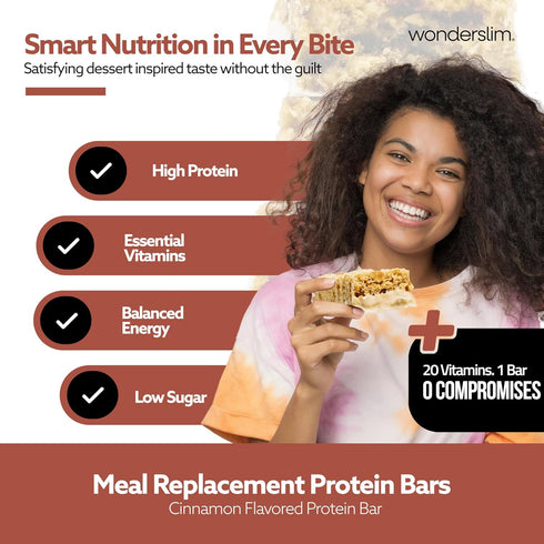 15g 20 (7ct) WonderSlim Meal Replacement Protein Bar, Cinnamon, Protein, Vitamins & Minerals, Gluten Free