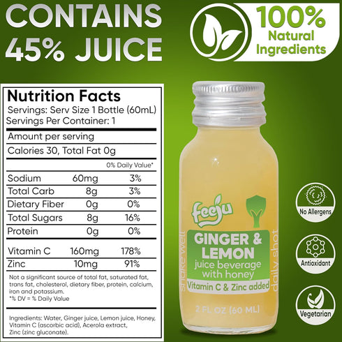 15 60ml Immunity Pcs Lemon & Ginger Shots with Honey - Hand-squeezed Shots for Digestion and Energy Boost No Allergens