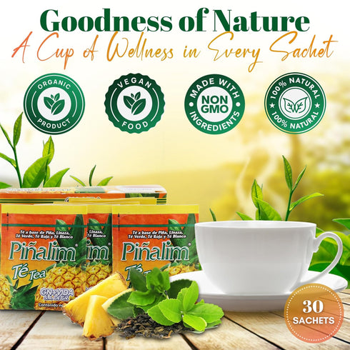 PIALIM 30 GN + VIDA Pinalim Tea | Pineapple Based Tea Containing Red Tea, Green Tea, White Tea and Senna Leaf | Tea
