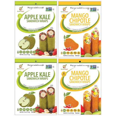 Apple Kale & Mango Chipotle Sandwich Wraps (Four-Pack) Variety Pack of Plant-Based,