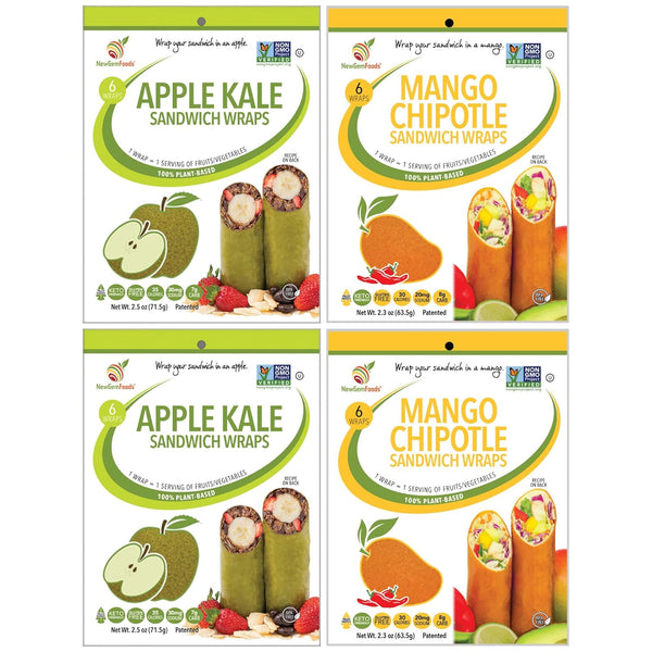 Apple Kale & Mango Chipotle Sandwich Wraps (Four-Pack) Variety Pack of Plant-Based,
