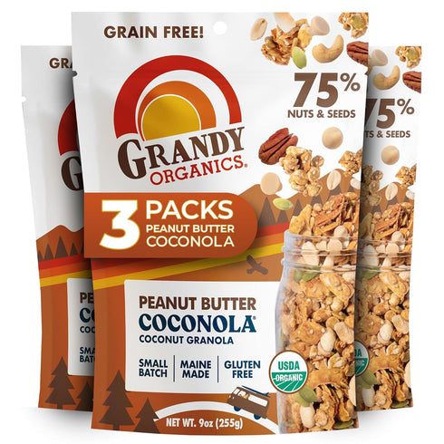Grandy Organics Peanut Butter Coconola Granola, Certified Organic, Gluten Free, Grain Free,
