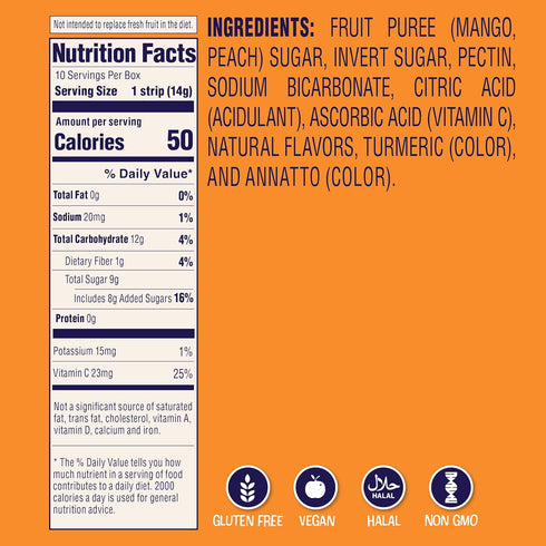 0.5oz (Pack 10) Welch's Absolute Fruitfuls Fruit Strips, Tasty Dried Fruit Snacks for School Lunches, Mango Peach