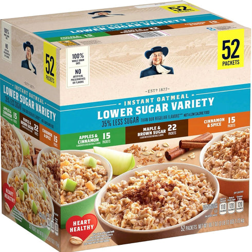 Generic Quakers Lower Sugar Instant Oatmeal, Variety Pack, 1.17 oz., 52 pk.