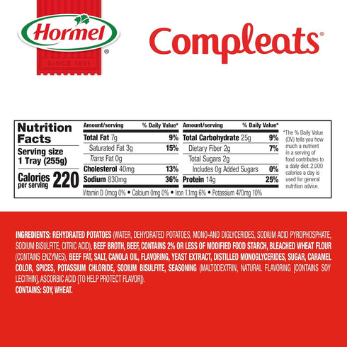 9 (Pack 6) HORMEL COMPLEATS Roast Beef & Mashed Potatoes With Gravy Microwave Tray, Ounce