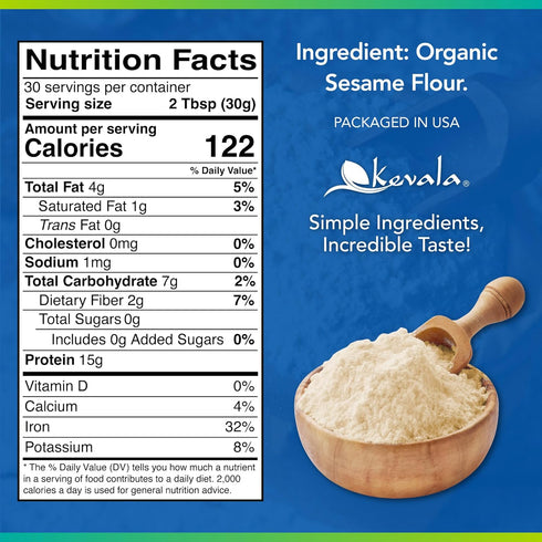 2 lb, 32 oz (Pack 2) Kevala Organic Sesame Flour Gluten Free, Making Bread, From Non GMO Seeds, All Purpose, Vegan