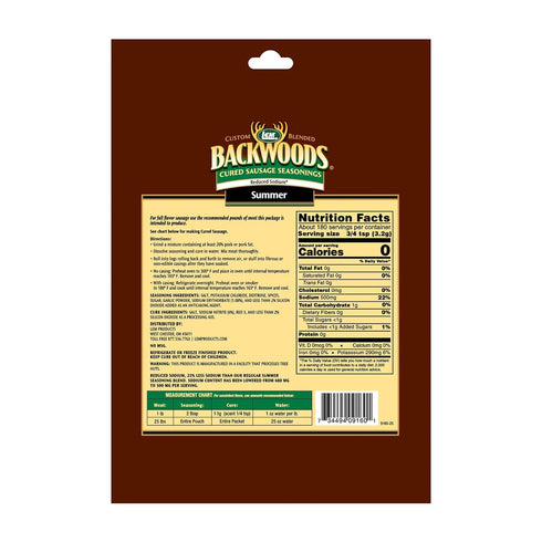 Summer 25 20.5 Packet Packet LEM Products Backwoods Reduced Sodium Sausage Cured Sausage Seasoning, Ideal for Wild