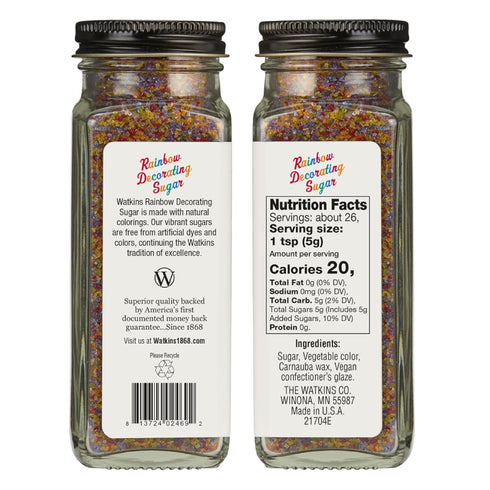 4.6 Pack 3 Watkins Rainbow Decorating Sugar, Non-GMO, Ounce