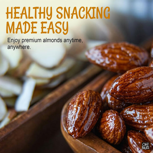 2 lb Packed Oh! Nuts Honey Glazed Roasted Almonds - - High-Protein Whole Almonds - in New York Zip-Seal Bag