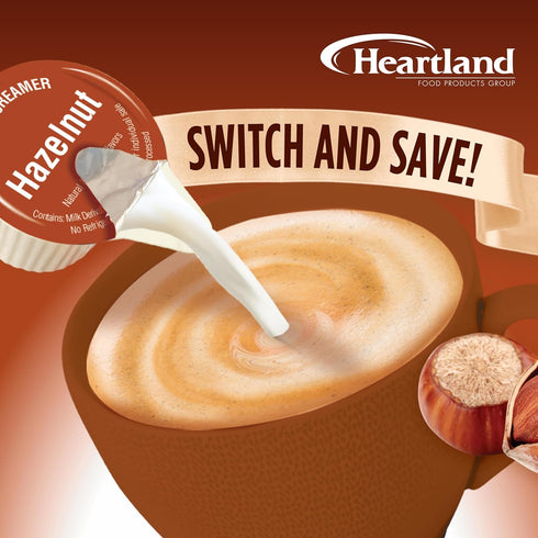 HEARTLAND 200 Non Dairy Liquid Coffee Creamer, Hazelnut, Single Serve Cups, Shelf Stable, No Refrigeration