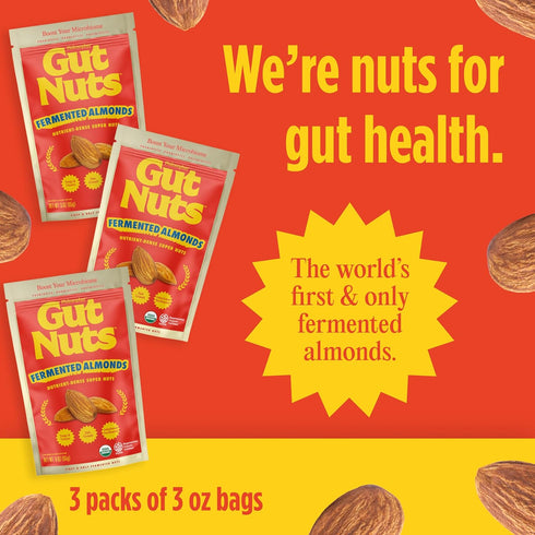 3oz (3 Pack) Gut Nuts - Fermented and Sprouted "Sourdough" Almonds for Gut Health - Tangy, Umami, & Salty Flavors