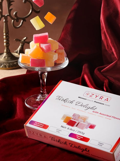 8.8oz ZYRA Turkish Delight - - Woman Owned Brand - Luxury with Assorted Fruit - Rose, Strawberry, Raspberry
