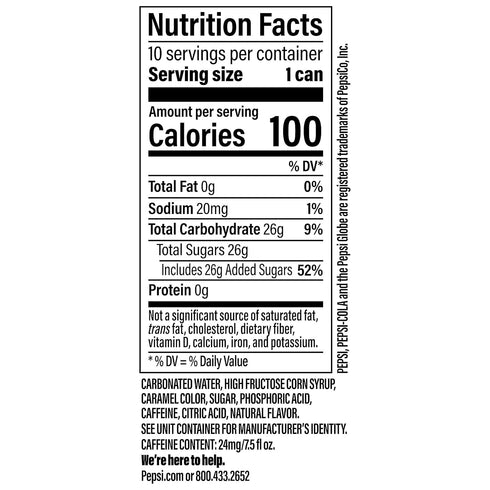 7.5 20 Count Pepsi Soda, Mini Cans | Ounce |