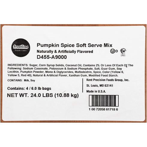 Countertop 6 lb Frostline Pumpkin Spice Soft Serve Ice Cream Mix | Lactose & Gluten Free Mix | Use Blender, Ice Cream