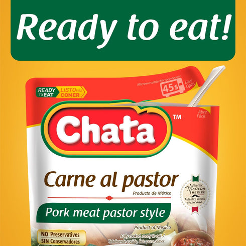 8 oz, Pack 12 Chata Authentic Mexican Carne Al Pastor, Seasoned Pork