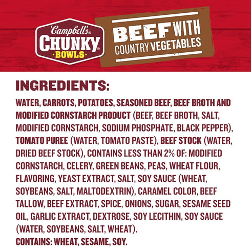 Country 15.25 oz Campbell's Chunky Soup, Beef Soup with Vegetables, Microwavable Bowl