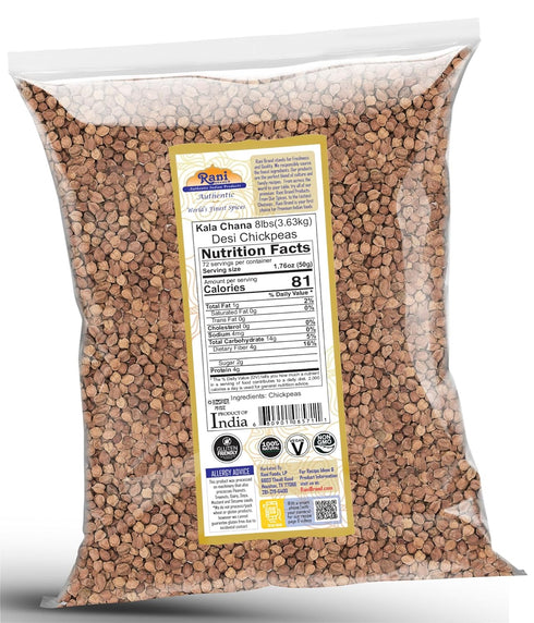 128oz (8lbs) 3.63kg Rani Kala Chana (Desi Chickpeas Chana with skin) Bulk ~ All Natural | Gluten Friendly | NON-GMO |