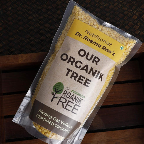 Our Organik Tree 100 500 (17.64 OZ) % organic Moong Dal Yellow / Split / Washed Gms