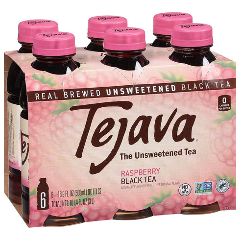 Tejava Raspberry Black Tea, 6 Pack 16.9 oz PET, Unsweetened, Ready-to-Drink Premium