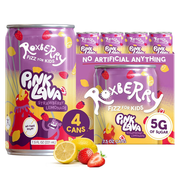 Roxberry Low Sugar Soda for Kids Strawberry Lemonade, 5g Sugar, No Artificial