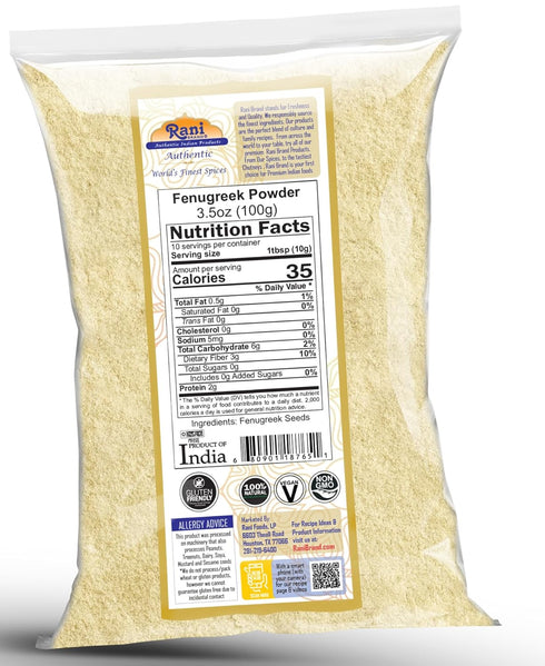 Rani Fenugreek (Methi) Seeds Ground Powder, 3.5oz (100g) - All Natural, Vegan, Gluten Friendly