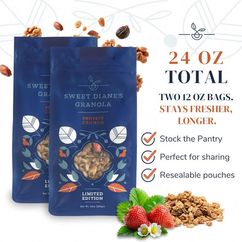 Sweet Diane's 2-Pack (10 oz Sweet Dianes Organic Granola Protein Crunch | Each) | High Protein, Vegan, Gluten-Free, Low