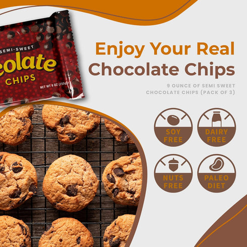 Lieber’s Vegan Semi-Sweet Real Chocolate Chips, 9 oz, Gluten Free, Dairy Free, Low Calorie for Baking