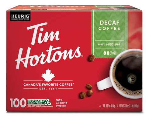 Tim Hortons Decaf, Medium Roast Coffee, Single-Serve K-Cup Pods Compatible with Keurig
