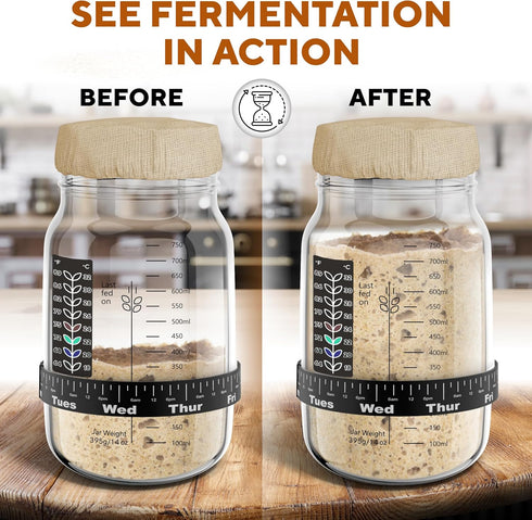 31.8 oz Ultimate Sourdough Starter Jar Kit - Reusable Jar for Easy Bread Baking - Perfect to Make Your Sour Dough
