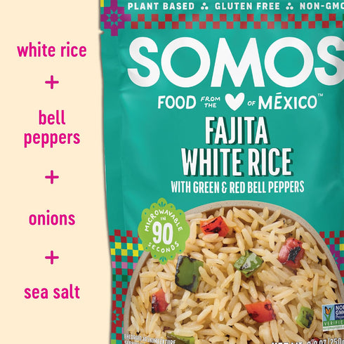 8.8 oz (Pack 6) SOMOS Fajita White Rice - Gluten Free, Vegan, Non-GMO & Microwavable - Authentic Mexican Flavor