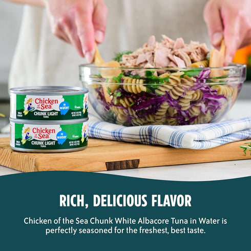 Albacore 5 oz 12-Count 100% Chicken of the Sea Wild Caught Chunk White Tuna in Water, Cans, High Protein Classic Tuna