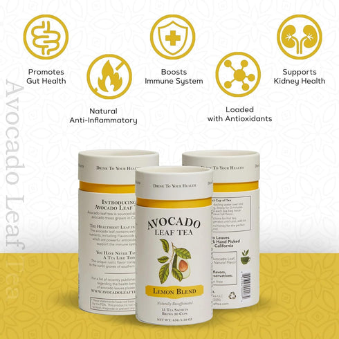 Avocado Leaf Lemon Tea Blend, Caffeine-Free Herbal Tea, Immune Booster, 15 Tea Bags - 30 Servings (Non-GMO)