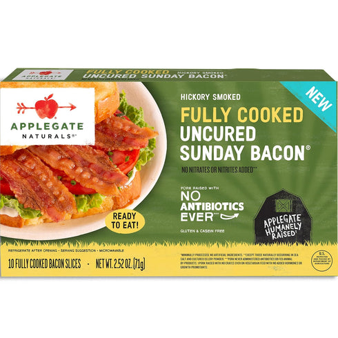 Applegate , Fully Cooked Uncured Sunday Bacon, Hickory Smoked, Ready to eat, 10