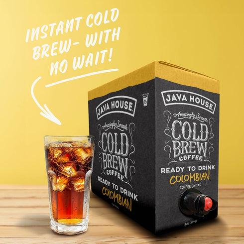 100% 1 (16 Java House Cold Brew Coffee on Tap Premium Arabica Medium Roast Smooth Colombian Flavor with Chocolate