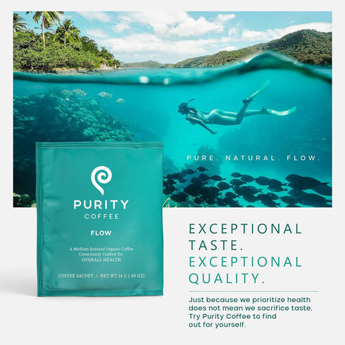 (5ct Purity Coffee FLOW Original Medium Roast Single Serve Sachets Box) | Specialty-Grade USDA Organic Arabica Blend |