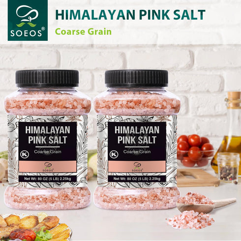 5 lb (80 oz) 2 Pack, Soeos Himalayan Pink Salt, Coarse Grain, Each, Rock Salt for Cooking, Seasoning, Grilling