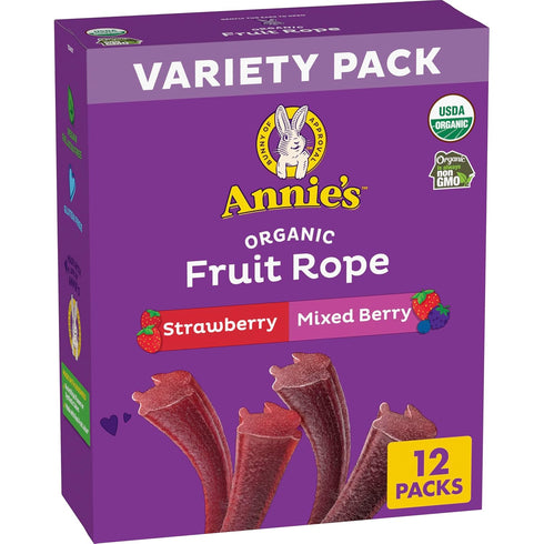 Annie's Organic Fruit Rope Variety Pack, Strawberry and Mixed Berry, Made With