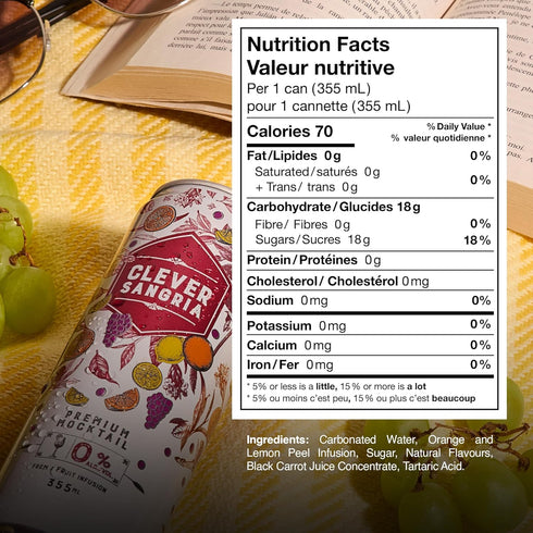 70 Pack 12 (12 oz CLEVER - Sangria, Nonalcoholic Mocktails for Any Occasion, Refreshing Beverages with Citrus