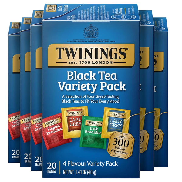 Twinings Variety Pack Black Tea Bags, 20 Count (Pack of 6), Includes