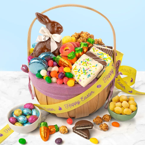 Easter Basket with Chocolate Bunny Chocolate Candy and Sweets Easter Basket, Festive Holiday Treat Assortment by A Gift