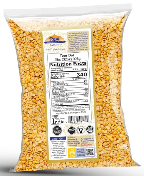 32oz (2lbs) 908g Rani Toor Dal (Split Pigeon Peas) ~ All Natural | Gluten Friendly | NON-GMO | Vegan | Indian Origin