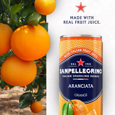 6 Pack Sanpellegrino Italian Sparkling Drink Aranciata, Sparkling Orange Beverage, Of Cans