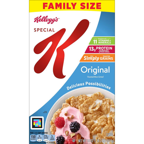 11 13g 18Oz (1 Special K Cold Breakfast Cereal, Vitamins and Minerals, Protein, Family Size, Original, Box Box)