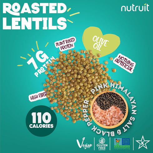 1.2oz Packs (20-Pack) Nutruit Roasted Lentil Snack - Himalayan Salt & Black Pepper Healthy - Vegan, Gluten Free