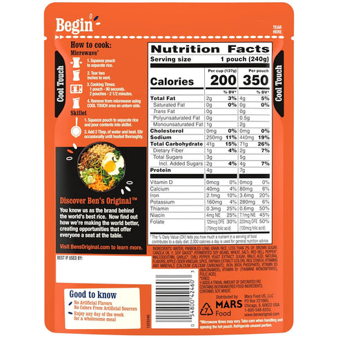8.5 oz BEN'S ORIGINAL Ready Rice Korean BBQ Flavored Rice, Easy Dinner Side, Pouch
