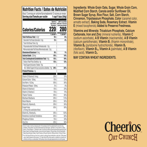 24 oz (Pack 4) Cheerios Oat Crunch Cinnamon Oat Breakfast Cereal, Family Size