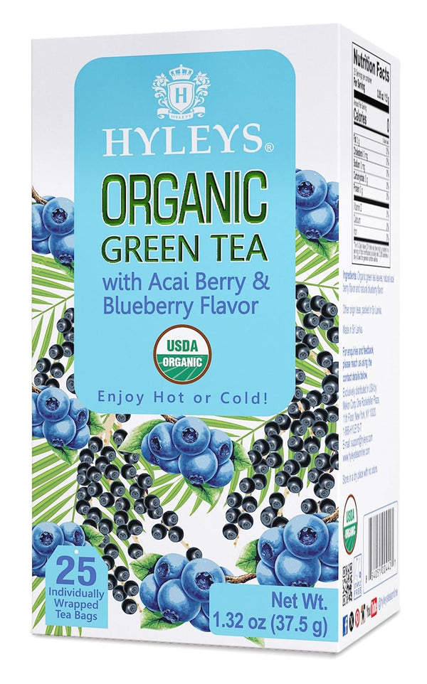 Hyleys Organic Green Tea Acai Berry and Blueberry Flavor - 25 Bags Tea
